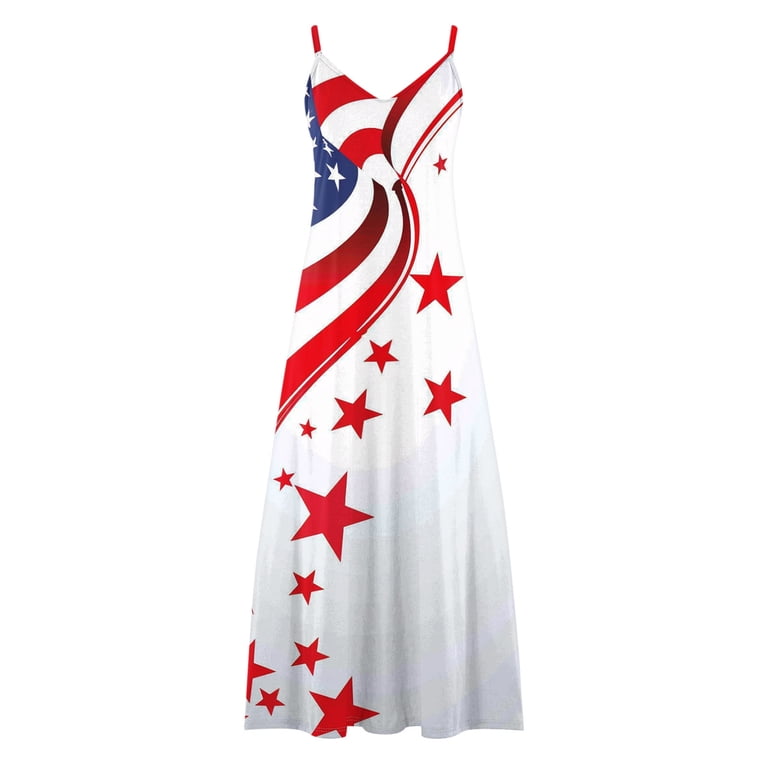 CFLVAEK Plus Size 4th July Dress Women Stars and Stripes Print