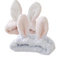thumbnail image 1 of bouti1583 Diadema elástica para mujer, de franela suave, con orejas de conejo, para maquillaje, cosmética, ducha, 2 unidades, 1 of 5
