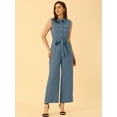 thumbnail image 2 of DARING DIVA Women's Wide Leg Jumpsuit Collared Tie Waist Coverall XS Light Blue, 2 of 6