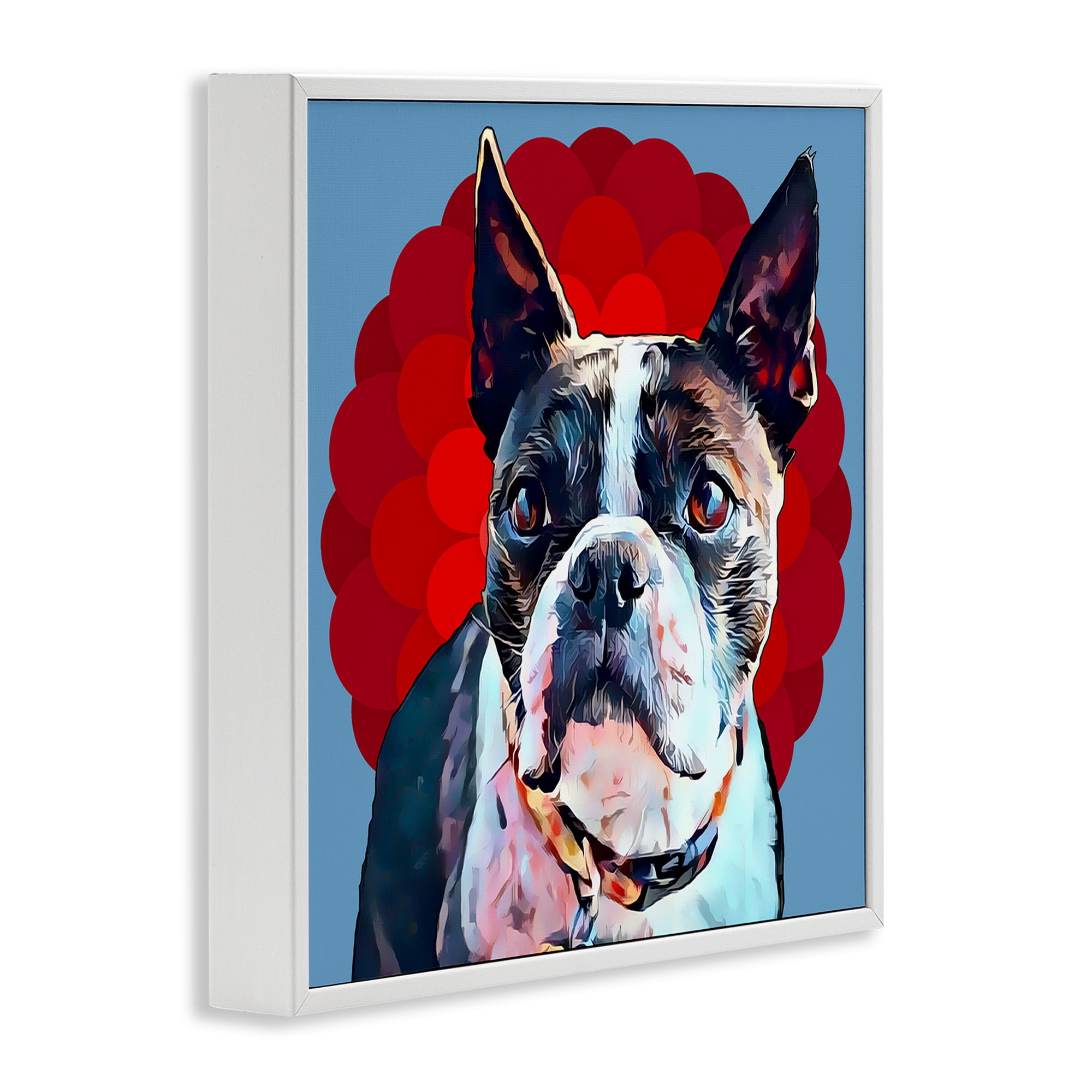 Stupell Industries Boston Terrier Dog over Geometric Animals & Insects Painting White Framed Art Print Wall Art, 17 x 17