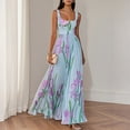 thumbnail image 2 of CIENVNSTG Wedding Guest Dresses For Women 2026 Square Neck Sleeveless Floral Pleated Maxi Dress Belted Flowy Sundress Boho Outfit Blue L, 2 of 8