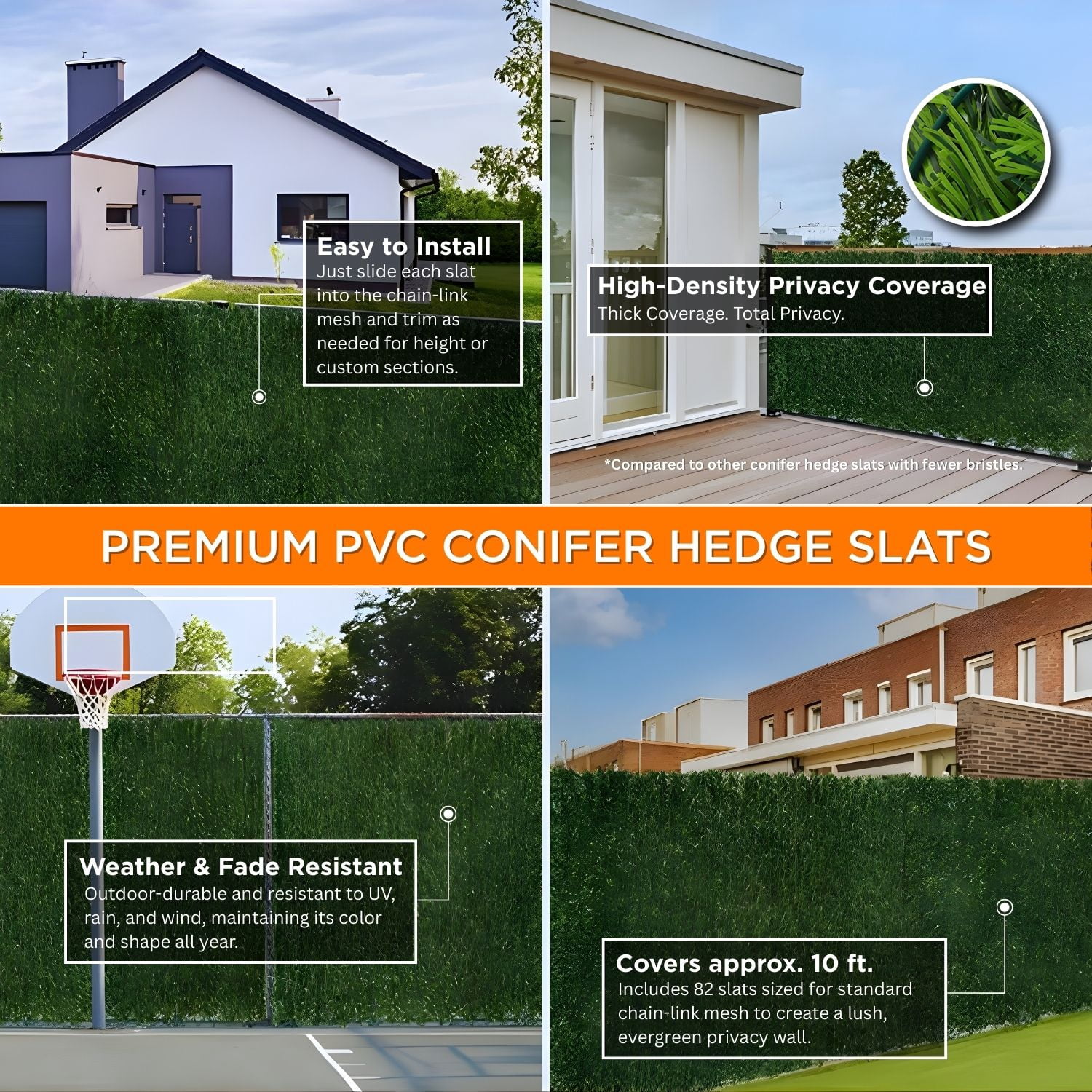 Chain Link Fence PVC Conifer Hedge Privacy Slats, 6 ft, 82 Pack