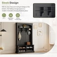 thumbnail image 5 of PORKISS 3 in 1 Hall Tree, Wood Hall Tree with Bench and Shoe Storage, Freestanding Entryway Bench with Hanging Hooks and Shelves Coat Rack, Modern Entryway Storage Bench for Hallway, Black, 5 of 9