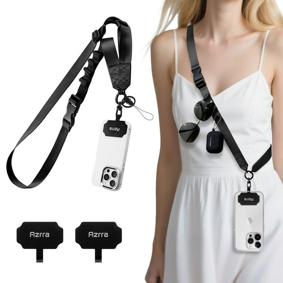 Azrra Adjustable Crossbody Phone Lanyard: Universal Crossbody Phone Strap Adjustable Cellphone Lanyard for iPhone Samsung - Black