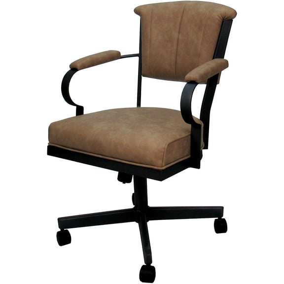 Swivel Metal Dining Caster Chair - Miami - Pecan Brown Vinyl - Black