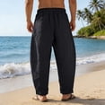 thumbnail image 4 of Homeyce Mens Linen Casual Dress Pants Elastic Drawstring Waist Wide Leg Pants with Pockets Cotton Linen Long Pants Loose Fit Summer Yoga Beach Lightweight Trousers,Black S, 4 of 4