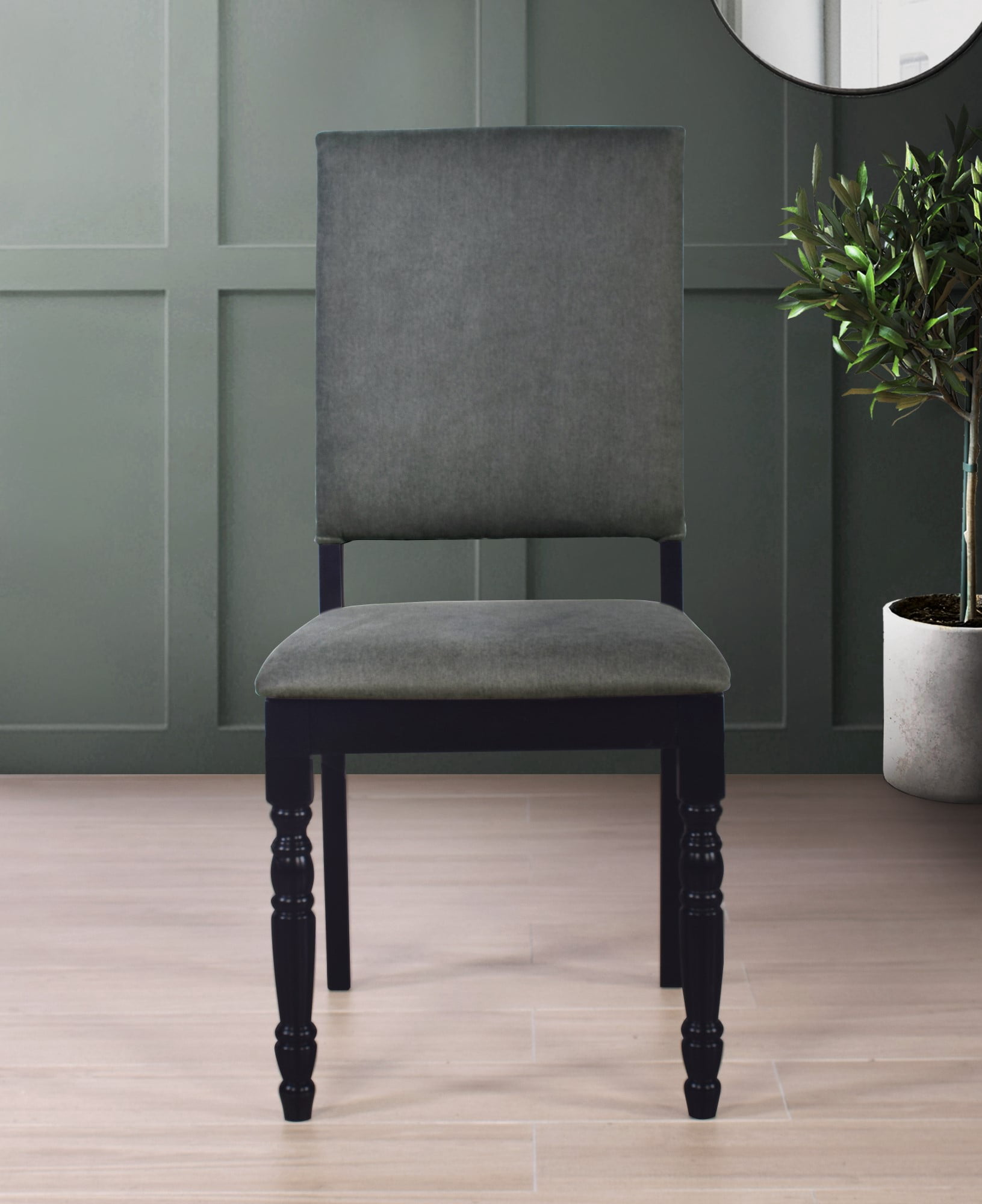 Home Design Lily Dining Chairs (Set of 6), Warm Gray Upholstery, Black Frame, Padded Seat and Back, Stylish, Comfortable