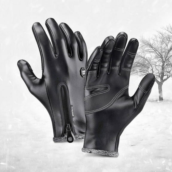 Outdoor winter sports cycling warm Men's PU leather gloves windproof non-slip touch screen ski gloves