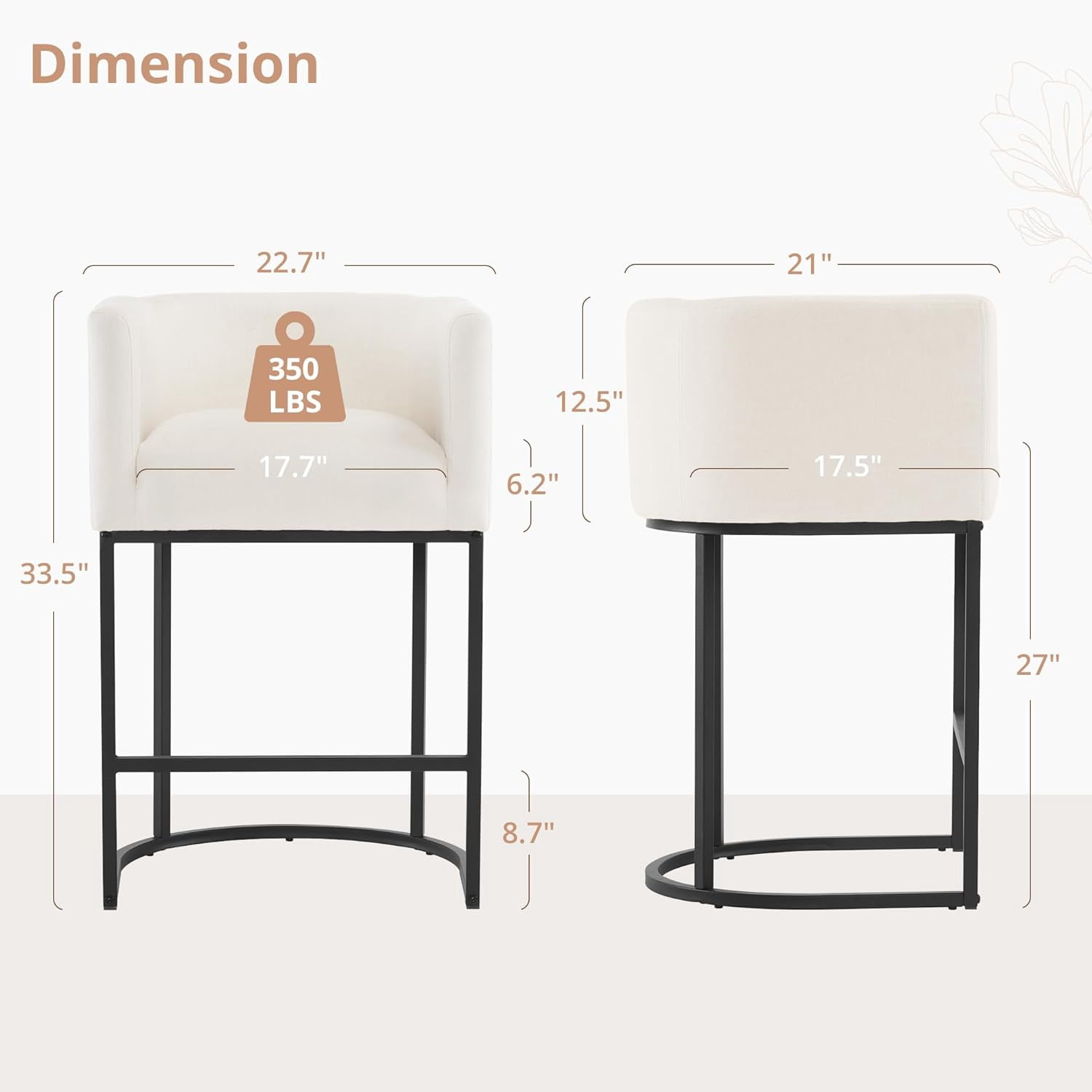 Dycanpo 27" H Modern Bar Stools Set of 4 with Back and Arms, for Home Kitchen, Beige