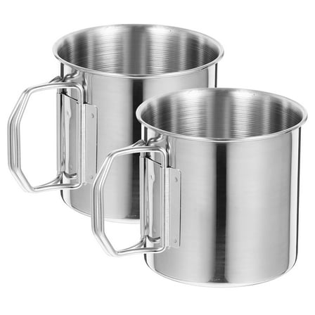 IDEANATEGRATE Folding Handle Coffee Mug 304 Stainless Steel Picnic 2Pcs 2.95X2.75X2.75in