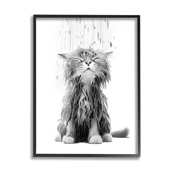 Stupell Industries Kitten Bathroom Splash Animals & Insects Painting Black Framed Art Print Wall Art, 11 x 14