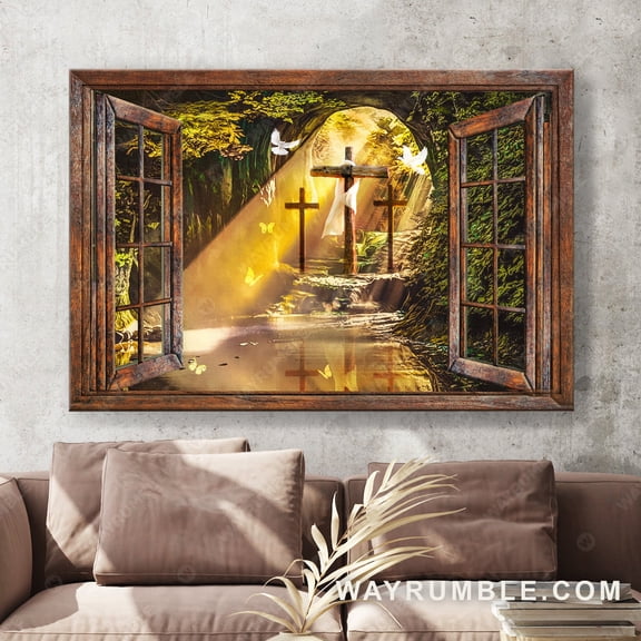 Beautiful cave, Window frame, The stunning morning sunlight - Jesus Landscape poster Prints, Wall Art, UNFRAMED-8x12