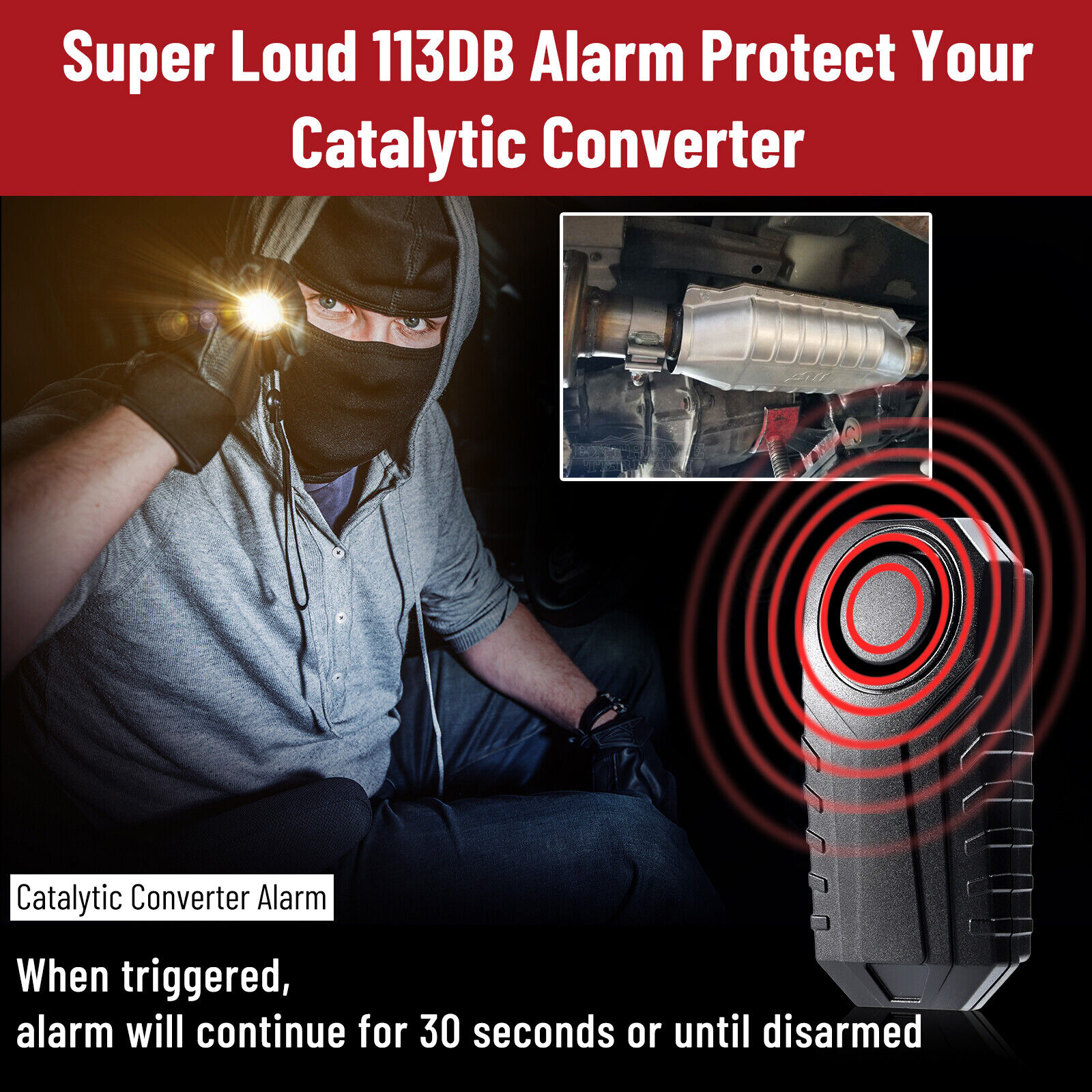 Buy 113dB Catalytic Converter AntiTheft Alarm Protection Device for