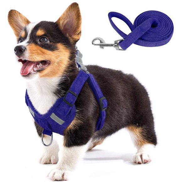 Dog Harness Soft Touch Suede Fabric Pet Vest Step in Adjustable Reflective No Pull Harness for Puppies, Small and Medium Dogs