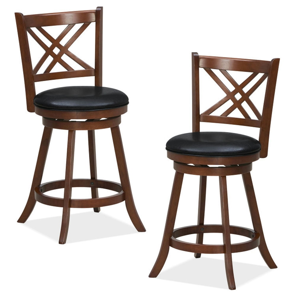 Demi Bonn 24" Set of 2 360° Swivel Upholstered Barstools with Back and Footrest, Modern Kitchen Dining Chair, Brown
