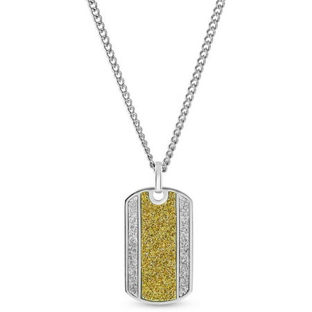 316L Stainless Steel Gold Glitter Center Dog Tag Pendant, 24 Curb Chain
