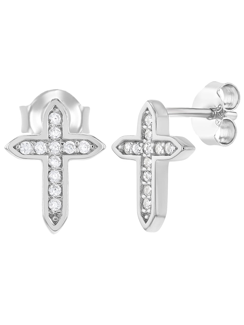 925 Sterling Silver Clear CZ Religious Cross Stud Earrings For Girls