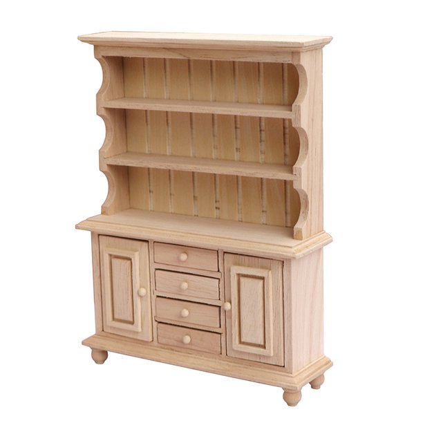 Armario de almacenamiento Dollhouse Furniture de 3 niveles, madera de roble, 1/12