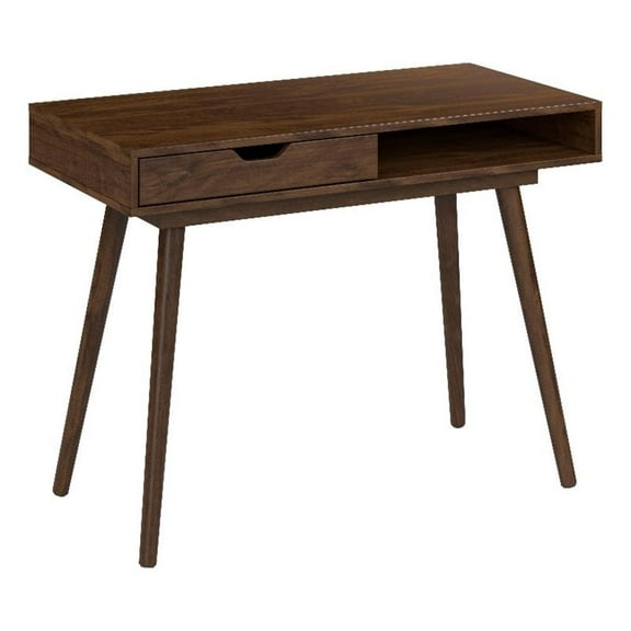Maklaine Contemporary Engineered Wood 40W Writing Desk in Dark Walnut