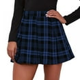 thumbnail image 2 of Women's Elastic Waist Plaid Pleated Skirt Tartan Skater School Uniform Mini Skirts, 2 of 4