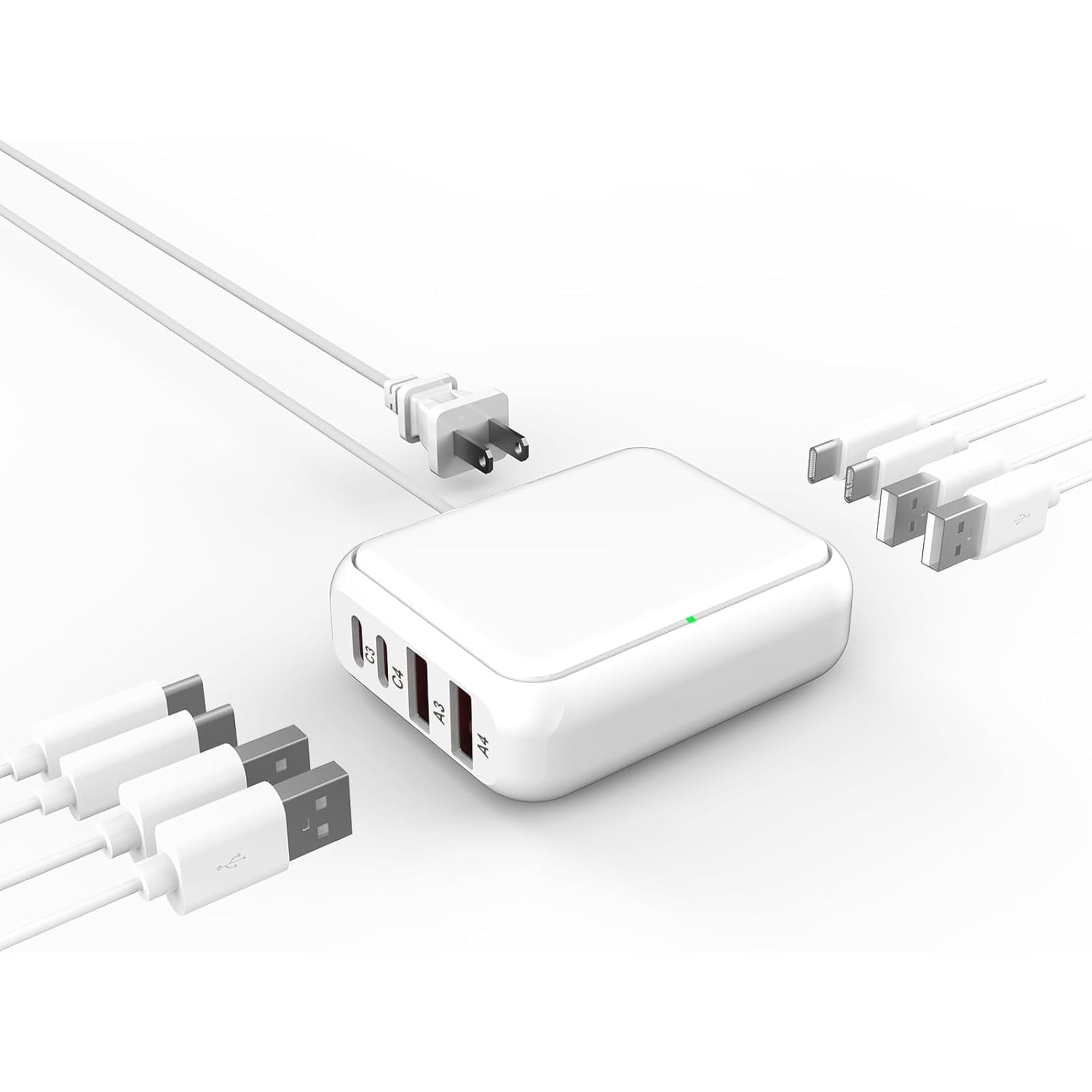 8-Port USB C Charger Station, Multi-Device Fast Charging Hub with USB C & USB A Ports, Portable Travel Charger for iPhone, iPad, Samsung, and More