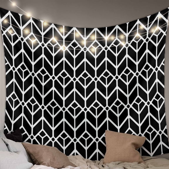 Geometric Large Tapestry for Bedroom Wall Hanging Tapestry, Modern Abstract Lines Texture Black Ceiling Backdrop Tapestries Poster Blanket Wall Decor for Teens Room Living Room Dorm 86" x 104"