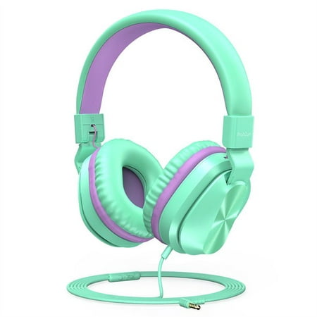 Jelly Comb Kids Headphones,Foldable Headphones with Microphone Wired On-Ear Stereo Earphones, Great for Kids Children Girls Boys Teens Adults Green Purple