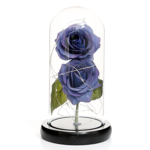 leyfeng Rosa artificial en cúpula de cristal con caja de regalo con luces LED Forever Artificial Forever Rose