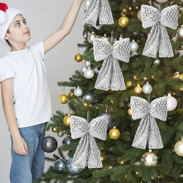Paquete de 2 Adornos Navideños con Lentejuelas, 11,8 X 7,8 Pulgadas, de Poliéster con Purpurina, para Árbol de Navidad, Decoración de Fiestas y Hogar.
