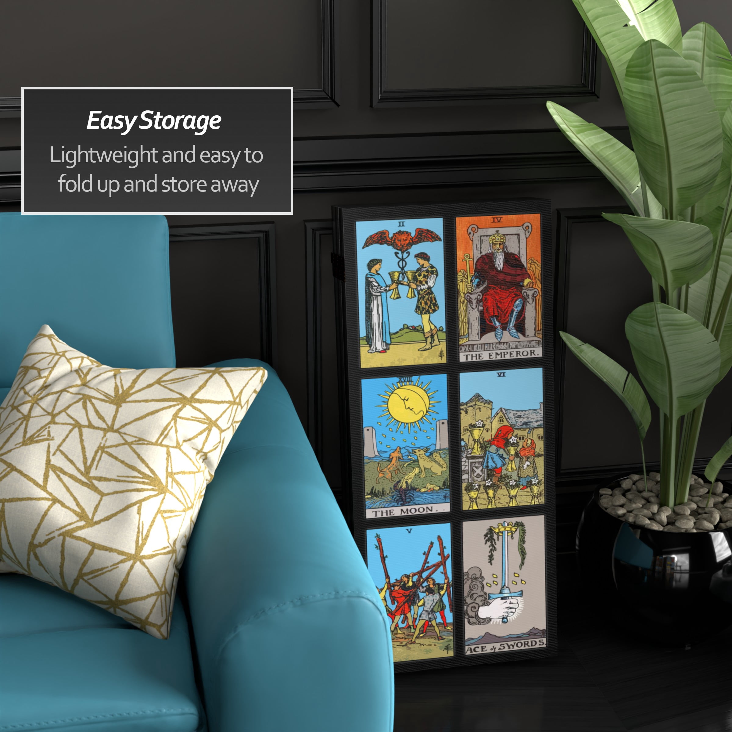 3 ft. Short Double Sided Rider-Waite Tarot Canvas Folding Screen