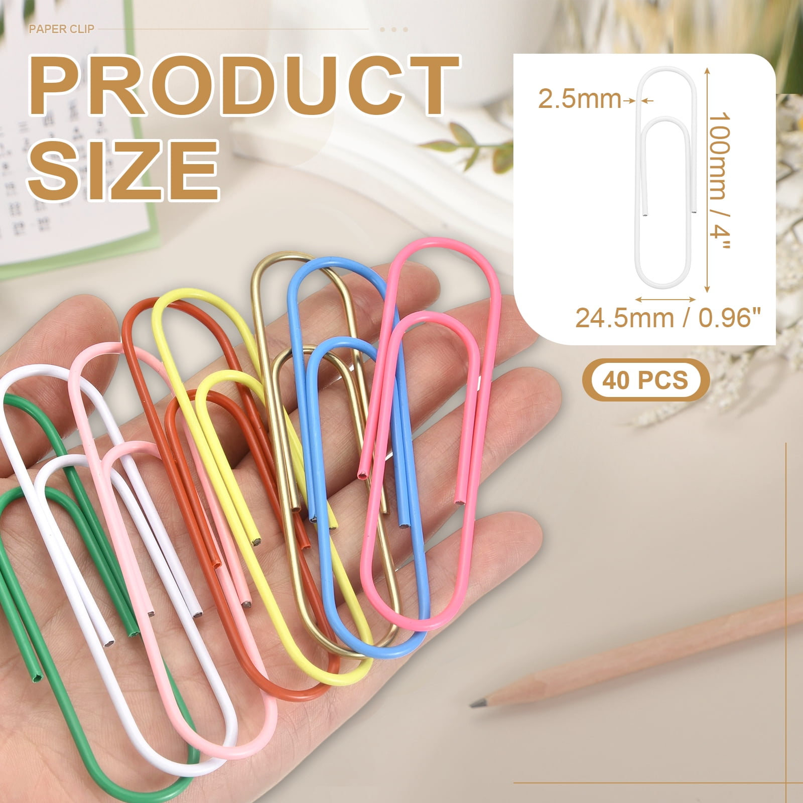 Uxcell 4 Inch Large Paper Clip, 40Pcs Big Paper Clip Metal Giant Extra Large Rust-proof Strong Bulk for Home Office Supplies Organizing Files Document Bookmark, White