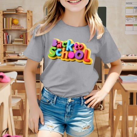

Hbdhejl Toddler Boys Girls Shirts Kids School Season Back To School Season Printed Casual Short Sleeve Top T Shirt Grey 3-4 Years