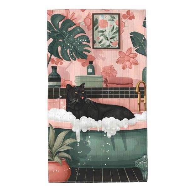 Balery Black Cat Pink Bathroom Toalla de Microfibra Premium con Estampado – 27.5x16 pulgadas, Alta Absorción, Suave y Aterciopelada, Secado Rápido