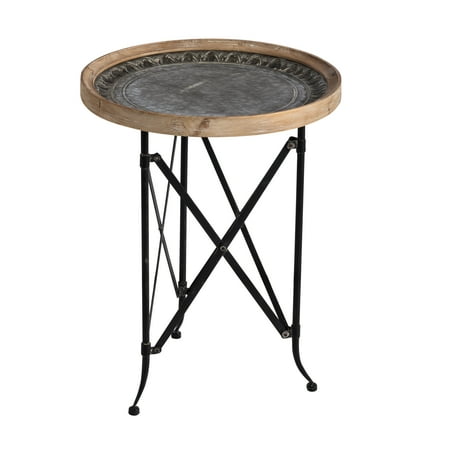 Natural Metal - A&B Home Classic Vintage Wood And Metal Round Side Table