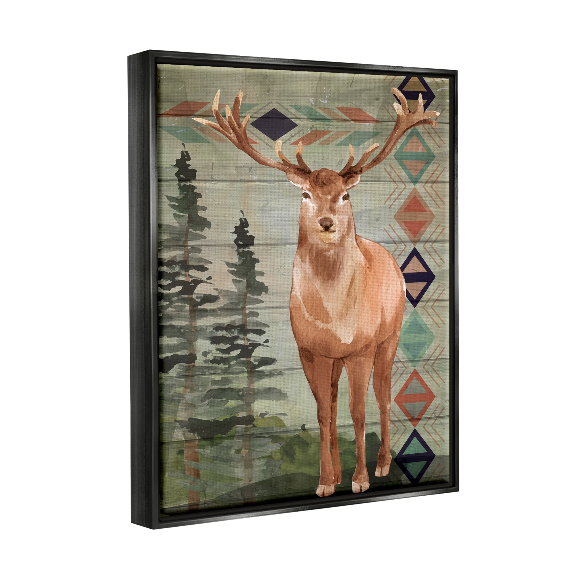 Stupell Geometric Pattern Wildlife Deer Animals & Insects Painting Black Floater Framed Art Print Wall Art