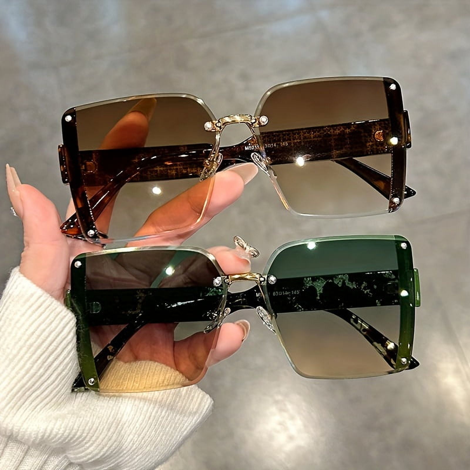 Super large frameless sunglasses Men's casual gradient color fashion anti -glare suitable for holiday beach party,Green