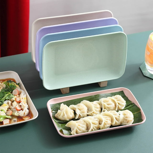 Platos Rectangulares para Servir - Bandeja de Plástico de 21 X 12,5 X 2,5 Cm para Ollas Calientes, Barbacoas, Salchichas y Frutas - Diseño Cuadrado Duradero y Fácil de Limpiar con Gran Capacidad