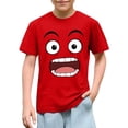 thumbnail image 1 of Blusas y camisas de manga corta con cuello redondo para niños y niñas, color liso, con estampado de expresión linda, manga corta, holgadas y cómodas, blusa para niña, 1 of 6
