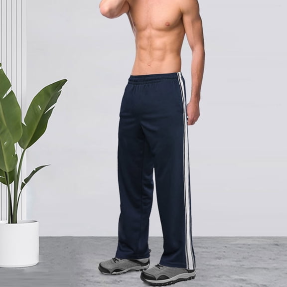 Men's Side Stripe Track Pants Breathable Athletic Trousers Casual Straight Leg Elastic Waist Pants
