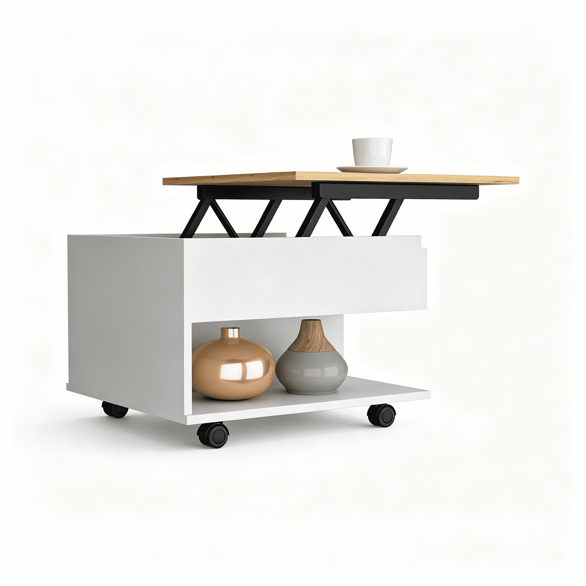 Asteroutdoor Luanda Lift Top Coffee Table with Casters and Shelf, 21.6 in W