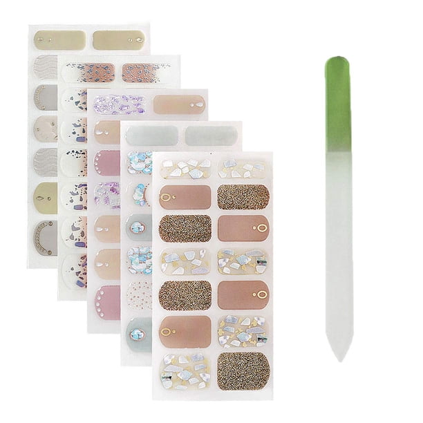 SIUSIO 70 unidades de 5 hojas de envolturas de uñas de color puro, tiras de esmalte de uñas, pegatinas con purpurina, pegatinas para decoración de uñas con 1 lima de uñas de cristal, envolturas de uña