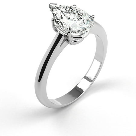 14K White Gold Solitaire Diamond Ring Natural 1.07 Carat Weight Pear G (Best Solitaire Rings India)