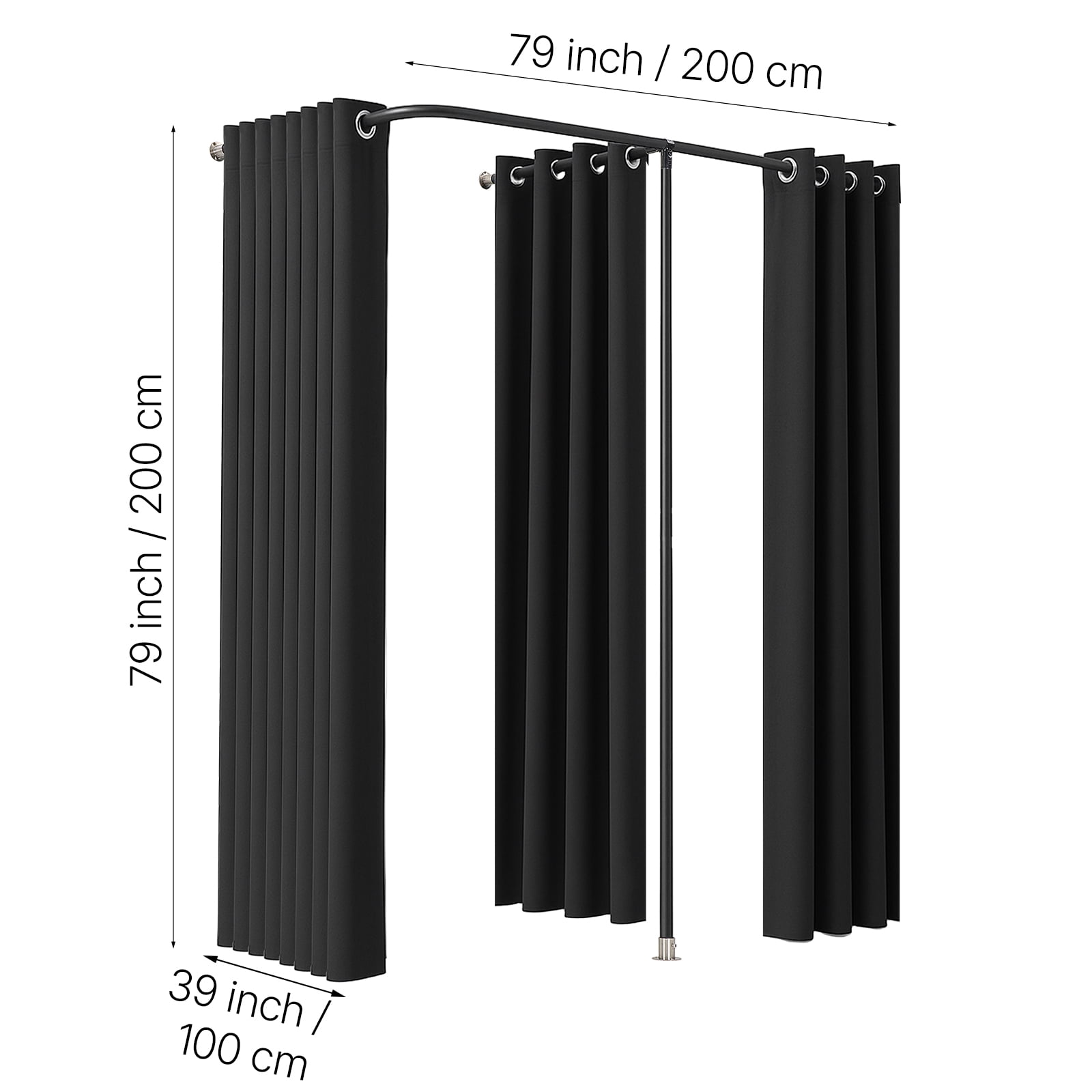 KFFKFF Portable Fitting Room with Durable Polyester Curtains, Double Changing Spaces with Divider Curtains, Ideal for Boutiques, Studios, Tailor Shops, Offices, and Malls, 79 x 39 x 79 in (Black)