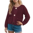 thumbnail image 7 of Cardigan Sweaters for Women Cotton Long Sleeve Knit Chunky Cardigans with Pockets Loose Button-Down Outerwear Wine, L, 7 of 7