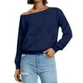thumbnail image 6 of Drmagiyhm Womens Off Shoulder Sweatshirt Long Sleeve Sweatshirts Casual Season Sweater Sexy Slouchy Pullover Top Navy 2XL, 6 of 6