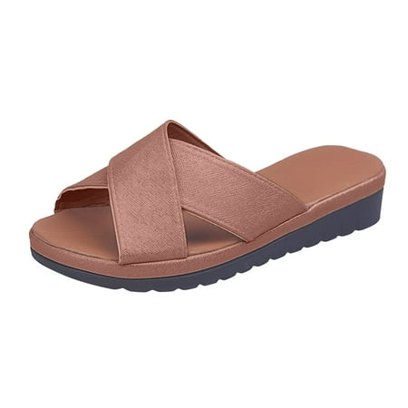 

HGWXX7 Sandals For Women Summer Flat And Slope Bottom Summer Open Sandals With Cross Slippers Toe And Spring Fashion Womens Sandals