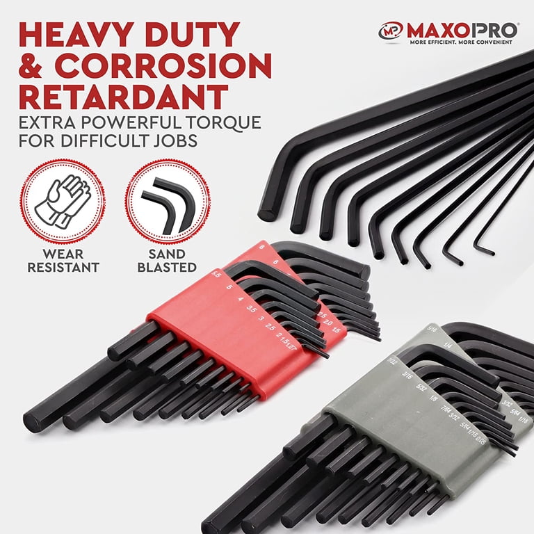 Maxopro Standard Hex Long 36-Piece SAE/Metric Allen Wrench Set