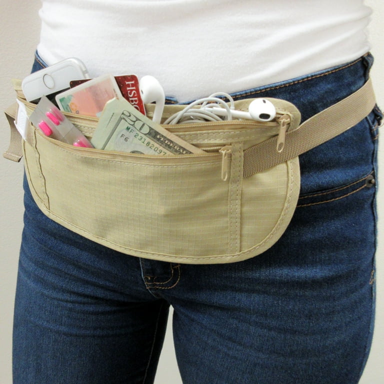 AllTopBargains 1pc Money Belt Pouch Hidden Travel Wallet Passport ID Holder Secure Khaki Unisex