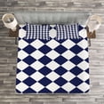 thumbnail image 3 of Ambesonne Blue Quilted Bedspread Set 3 Pcs, Old Home Tile Inspired, Queen Size, Navy Blue and White, 3 of 3