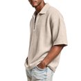 thumbnail image 4 of Hogleaql Mens 1/4 Zipper T Shirts Soft Short Sleeve Collared Retro Pullover Dressy Relaxed Fit Loose Pullover Tops Beige 4XL, 4 of 5